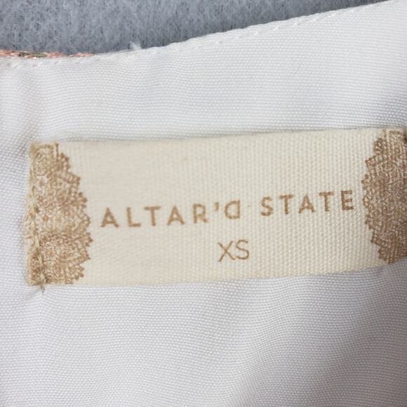 Altar'd State Size XS Floral Chiffon Puff Sleeve Mini Dress Pink Rosette Fairy - Picture 7 of 10